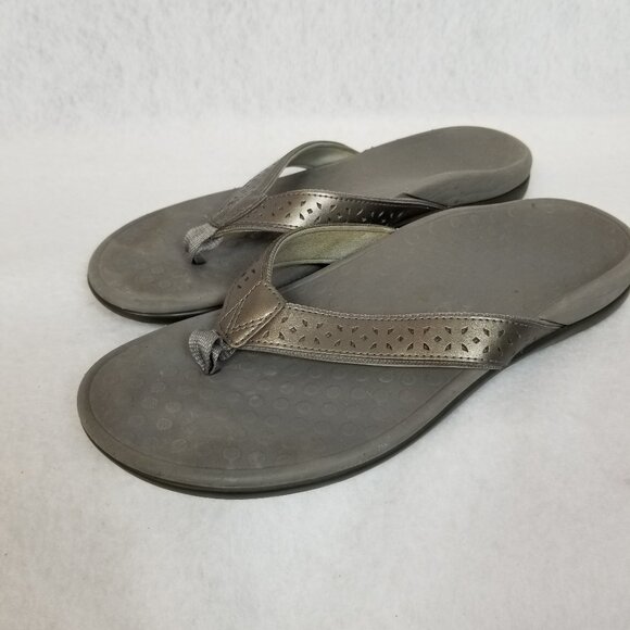 VIONIC Tideperf Strap Sandal Bronze Leather Orthotic Flip Flop Size 10.5(W) - Picture 1 of 8